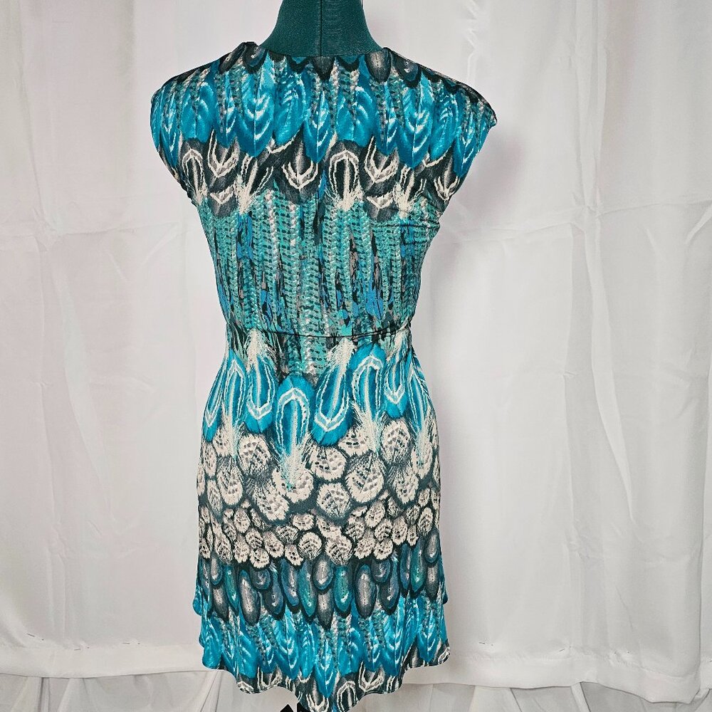 Sky Peacock Feather Print Bodycon Dress – Size M - Picture 4 of 8